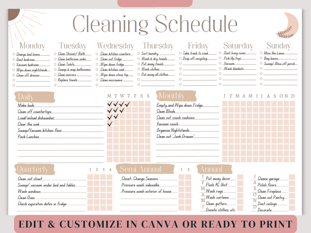 Editable Cleaning Schedule | Cleaning Checklist | PDF & Canva Template ...