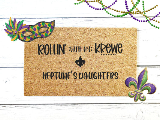 Rollin' with my Krewe Doormat | Personalized with Mardi Gras Association | Custom Doormat | Welcome Doormat | Front Door Mat | Home Decor