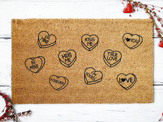 Conversation Hearts Doormat | Valentines Day | Wedding Gift | Custom Doormat | Closing Gift | Welcome Doormat | Front Door Mat | Home Decor