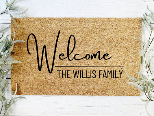 Welcome Family Name Doormat | Custom Painted Doormat | Housewarming Gift | Closing Gift | Welcome Doormat | Front Door Mat