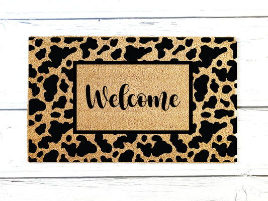 Cowprint Welcome Doormat | Custom Doormat | Spring Doormat | Closing Gift | Welcome Doormat | Front Door Mat | Home Decor | Wedding Gift